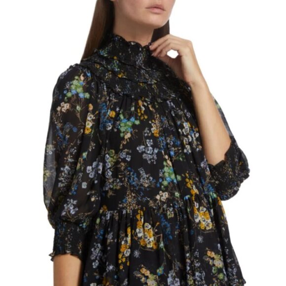 CINQ À SEPT 'Melony' Floral-Print Tiered Mini-Dress, Noir Multi - Picture 4 of 5